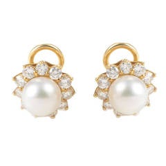 Mikimoto Pearl Diamond Gold Clip-On Earrings