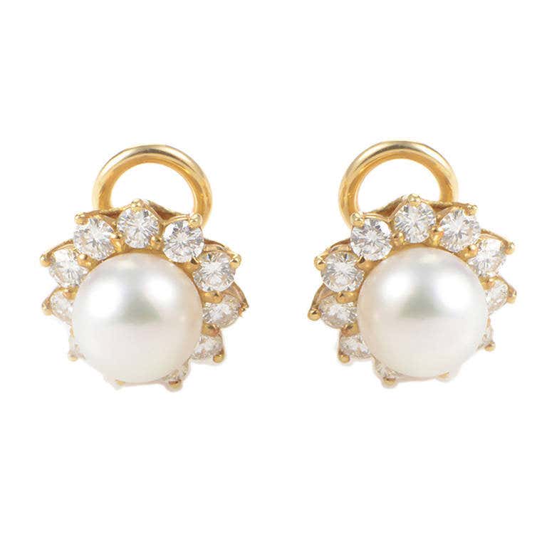 Mikimoto Pearl Diamond Gold Clip-On Earrings at 1stDibs | mikimoto clip ...