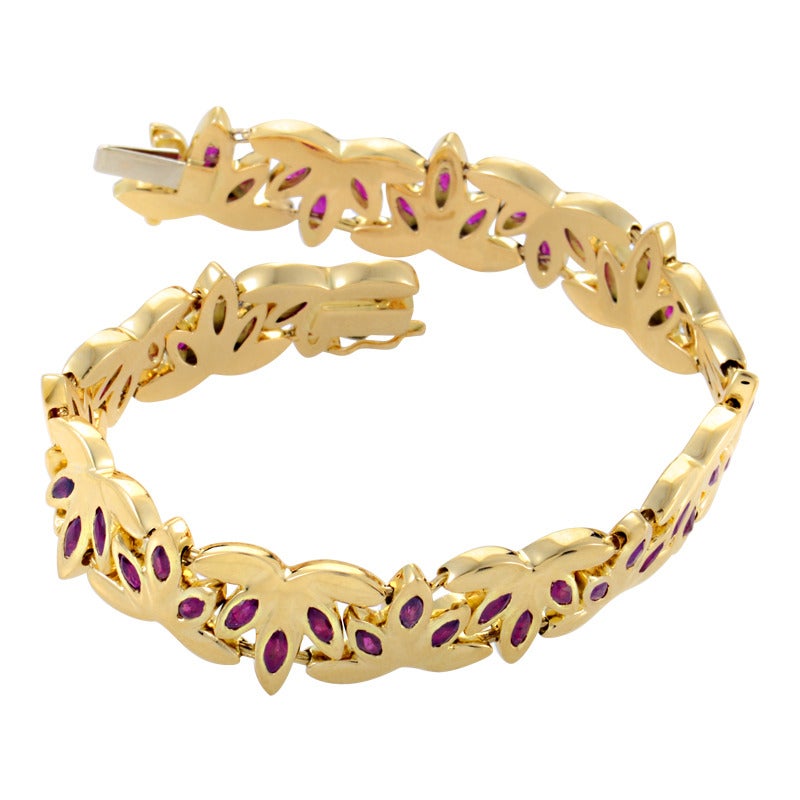 Chaumet Ruby Gold Leaf Motif Bracelet In Excellent Condition In Southampton, PA