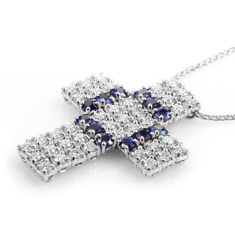 Damiani Sapphire Diamond Gold Cross Pendant Necklace