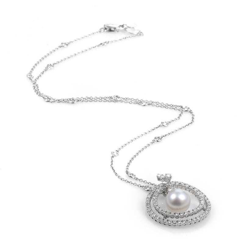 Damiani Pearl Diamond White Gold Pendant Necklace In New Condition In Southampton, PA