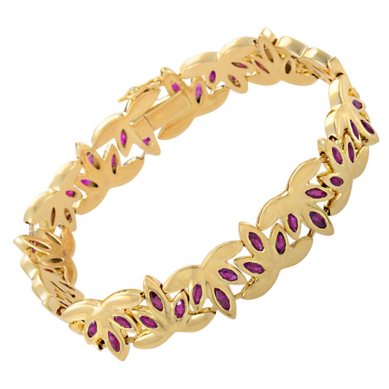 Chaumet Ruby Gold Leaf Motif Bracelet