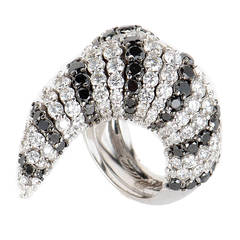 Crivelli Black and White Diamond White Gold Abstract Ring