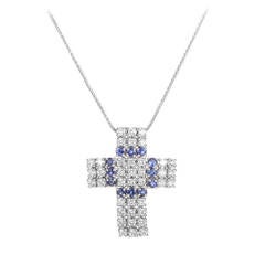 Damiani Sapphire Diamond Gold Cross Pendant Necklace