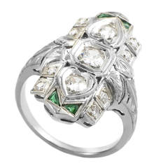Antique Art Deco Emerald Diamond White Gold Ring