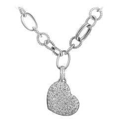 Diamond Pave White Gold Link Heart Pendant Necklace