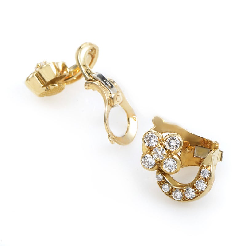 Van Cleef & Arpels Diamond Yellow Gold Flower Clip-On Earrings