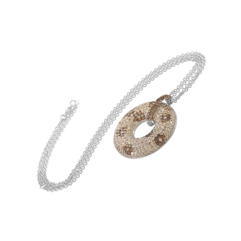 Like a field of flowers at sunset this 18K white gold necklace ushers in a sense of whimsy on a cool breeze of sophistication. 8.00ct of brown and champagne diamonds embrace the pendant with contrasting depth.
Approximate Dimensions:
Drop of the