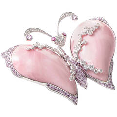 Pink Gemstone Diamond White Gold Butterfly Brooch