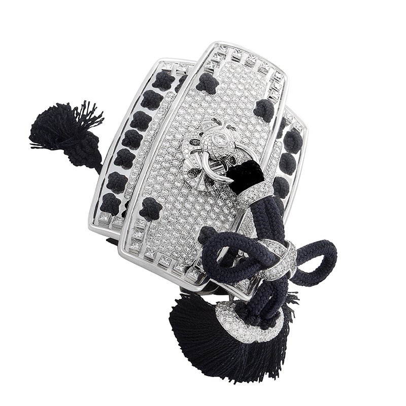 Georland Diamond Pave White Gold Rope Cuff Bracelet
