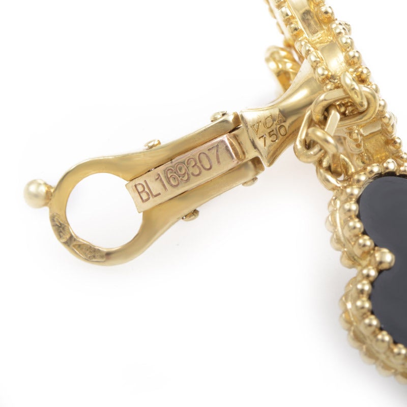 Women's Van Cleef & Arpels Magic Alhambra Onyx Mother of Pearl Yellow Gold Earrings