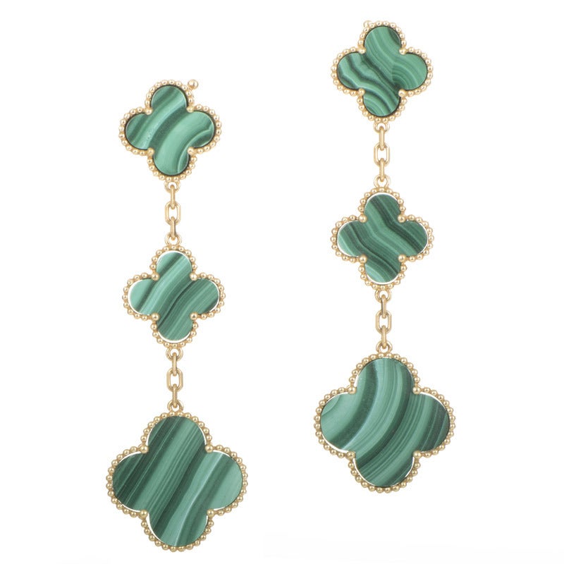 Malachite 'Vintage Alhambra' Earrings, Van Cleef and Arpels