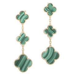 Van Cleef & Arpels Magic Alhambra Malachite Yellow Gold Earrings