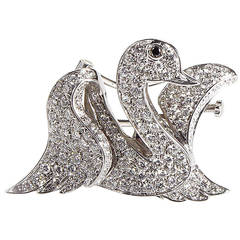 White Gold Diamond Pave Swan Pin