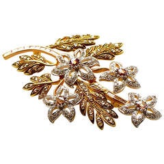 Yellow and Rose Gold Diamond Floral Pin