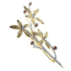 Yellow Gold Multi-Gem Floral Branch Brooch