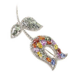 White Gold Multi-Gem Tulip Brooch