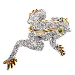 Multi-Gold Diamond and Tsavorite Frog Brooch