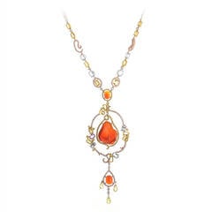 Multi-Gold Gemstone and Diamond Pendant Necklace