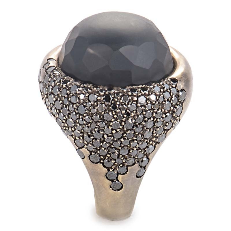 Preziosismi Obsidian Diamond Blackened Gold Ring In New Condition In Southampton, PA