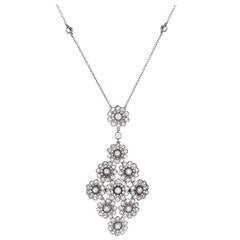 Tiffany & Co. Diamond Platinum Flower Cluster Pendant Necklace