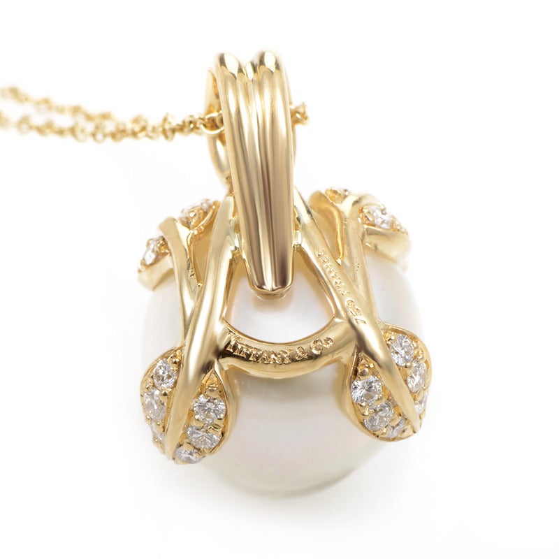 Women's Tiffany & Co. Pearl Diamond Yellow Gold Pendant Necklace