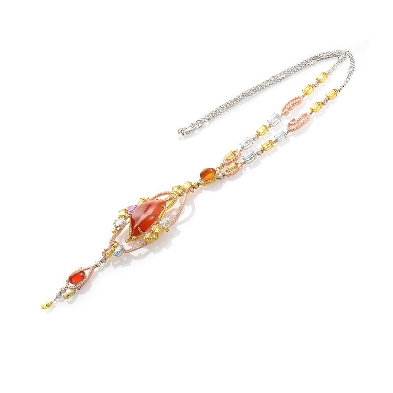 Multi-Gold Gemstone and Diamond Pendant Necklace