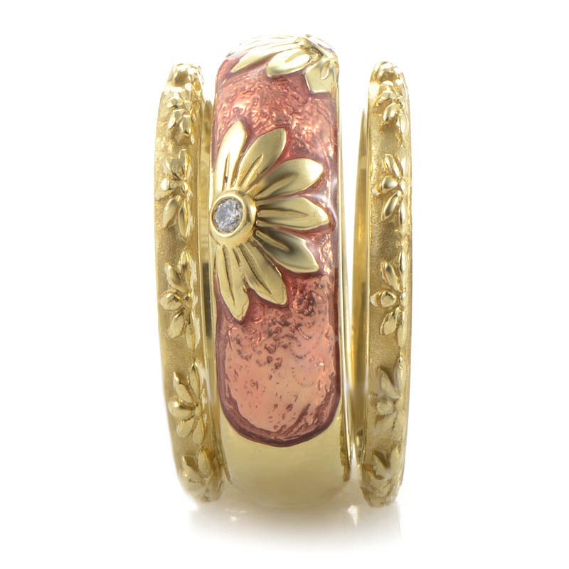 Hidalgo Diamond Yellow Gold Floral Ring Set In Excellent Condition In Southampton, PA
