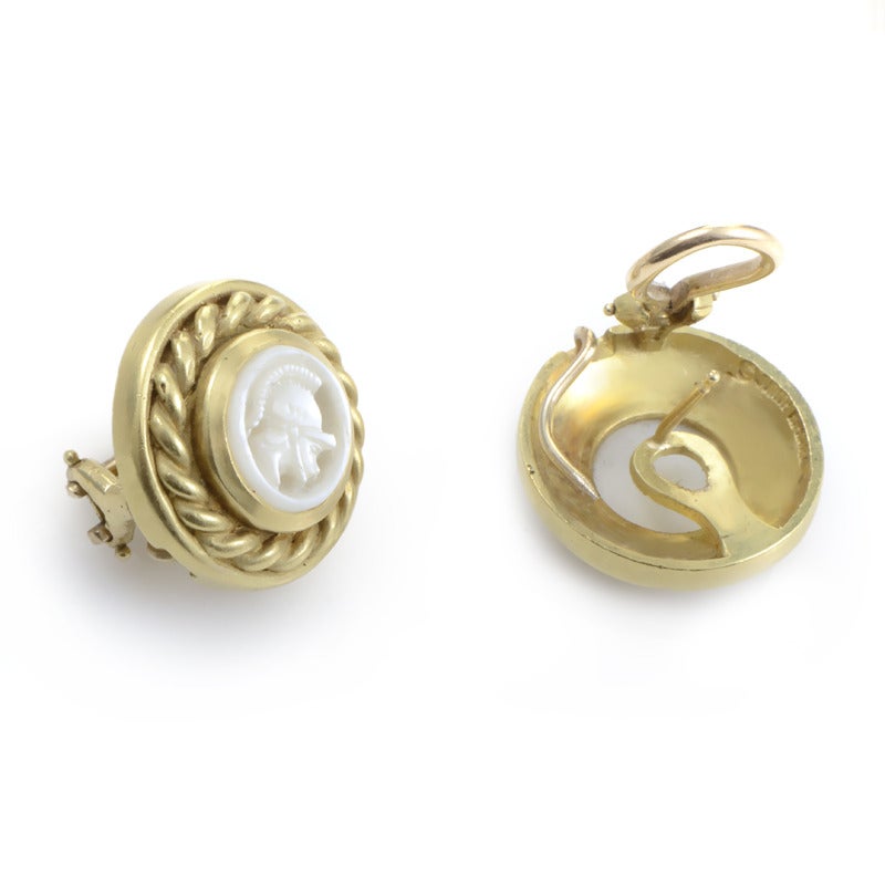 Judith Ripka Intaglio Mother of Pearl Yellow Gold Earrings