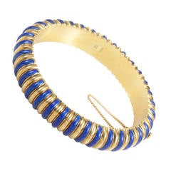 Cartier Blue Enamel Yellow Gold Bangle Bracelet