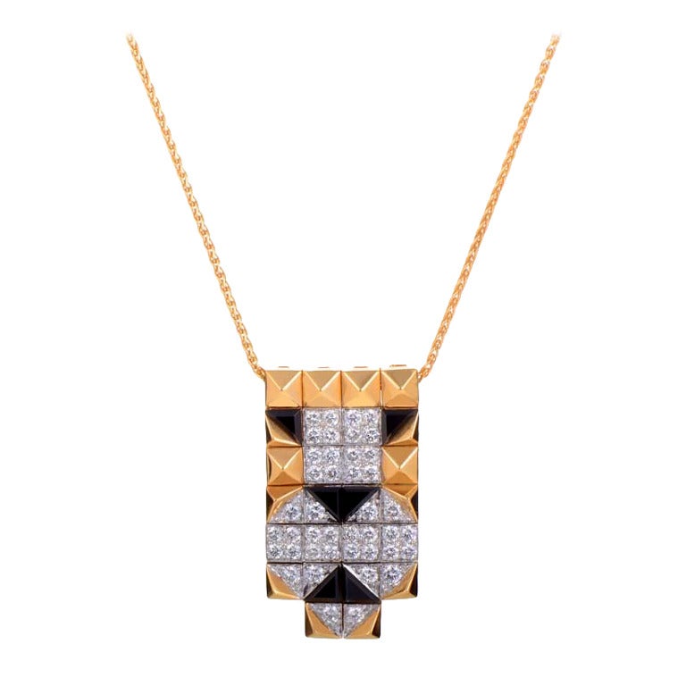 Enigma by Bulgari Multi-Gold Diamond and Onyx Lioness Pendant Necklace