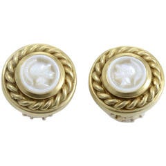 Judith Ripka Intaglio Mother of Pearl Yellow Gold Earrings