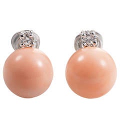 Coral Diamond Gold Earrings