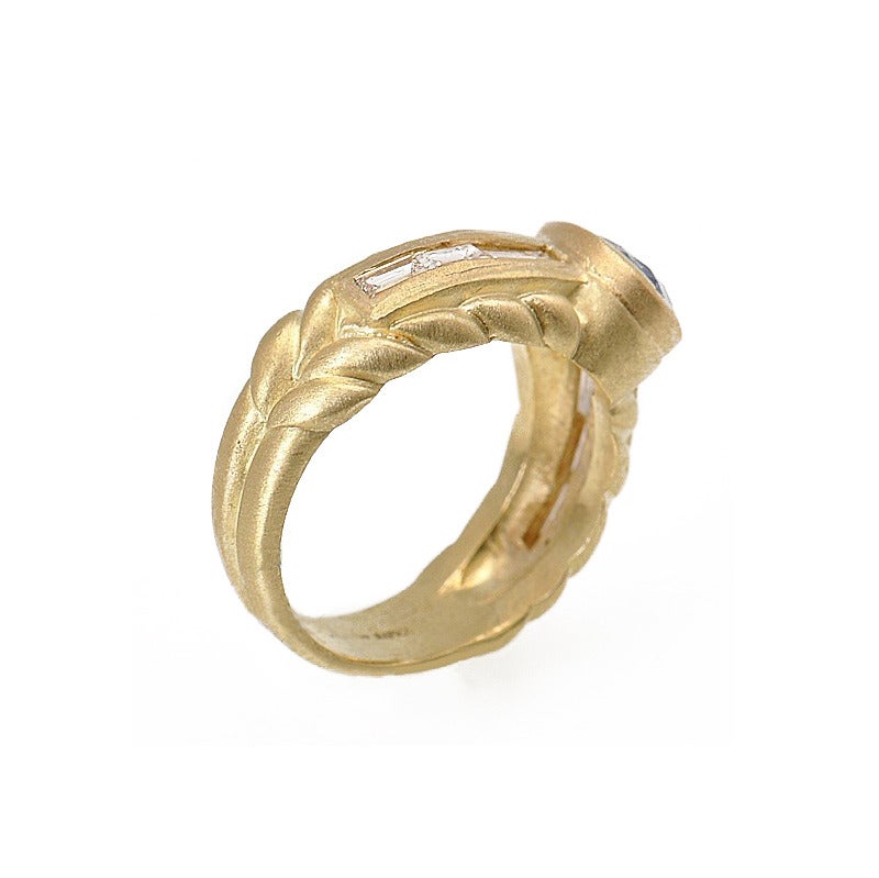 Baguette Cut Judith Ripka Sapphire Diamond Yellow Gold Ring