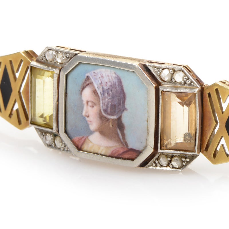 Victorian Citrine Diamond Multi-Gold Bracelet In Excellent Condition In Southampton, PA