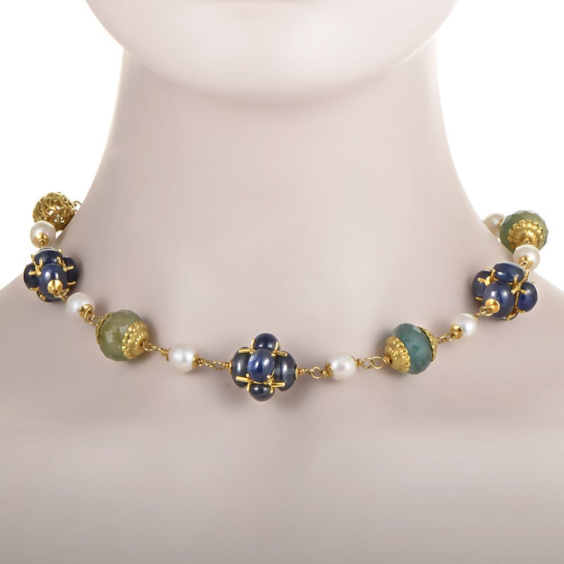 Precious Gemstone Yellow Gold Collar Necklace