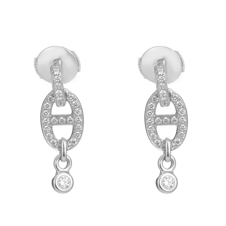 Hermes Diamond White Gold Chaine d'Ancre Dangle Earrings