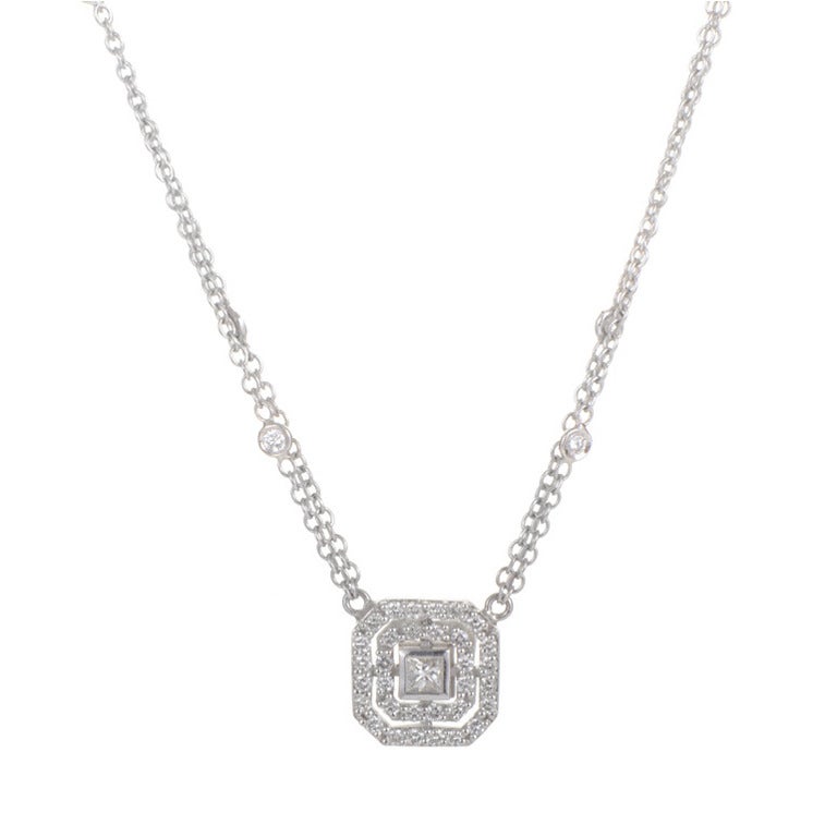 Leslie Greene Square Diamond White Gold Pendant Necklace at 1stDibs