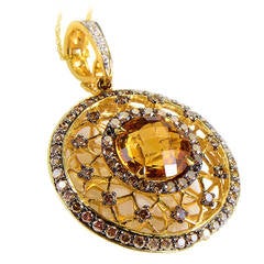 LeVian Citrine Champagne Diamond Gold Pendant Necklace