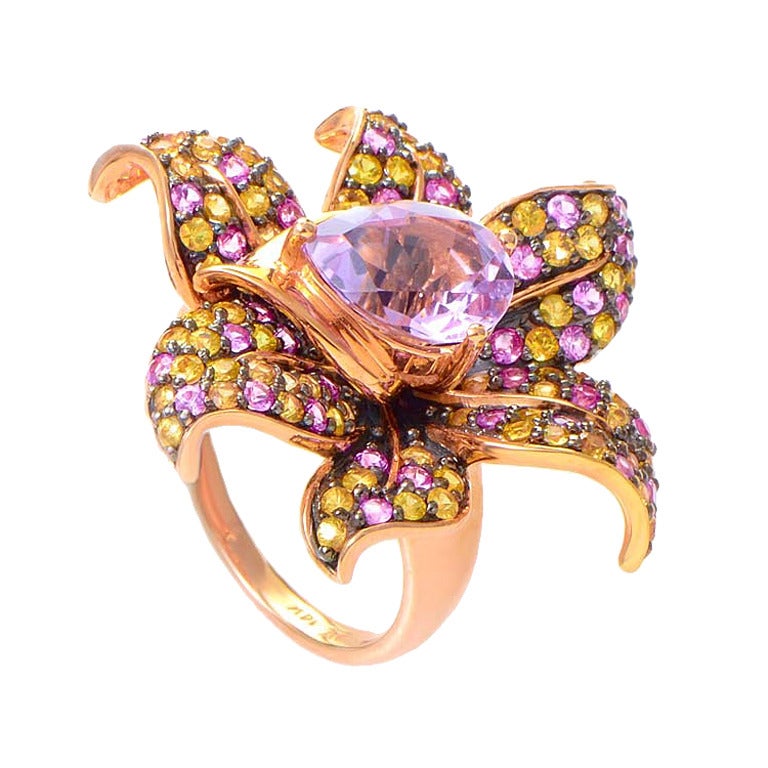 Le Vian Sapphire and Kunzite Rose Gold Flower Ring