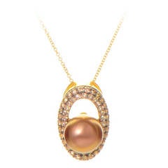 LeVian Brown Pearl Diamond Gold Pendant Necklace 6
