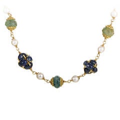 Precious Gemstone Yellow Gold Collar Necklace