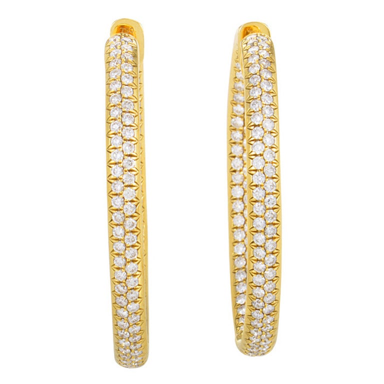 Odelia Yellow Gold Diamond Pave Hoop Earrings