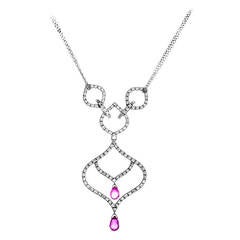 Piero Milano Pink Sapphire Diamond White Gold Pendant Necklace