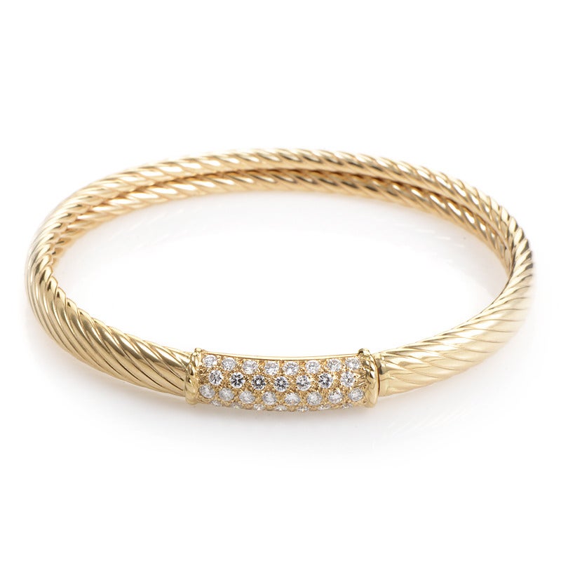 Van Cleef and Arpels Diamond Pave Gold Cable Bracelet at 1stDibs