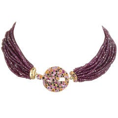 Vintage Vasari Yellow Gemstone Diamond Gold Collar Necklace