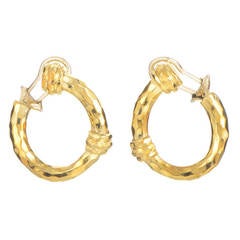 Henry Dunay Hammered Facets Yellow Gold Hoop Earrings