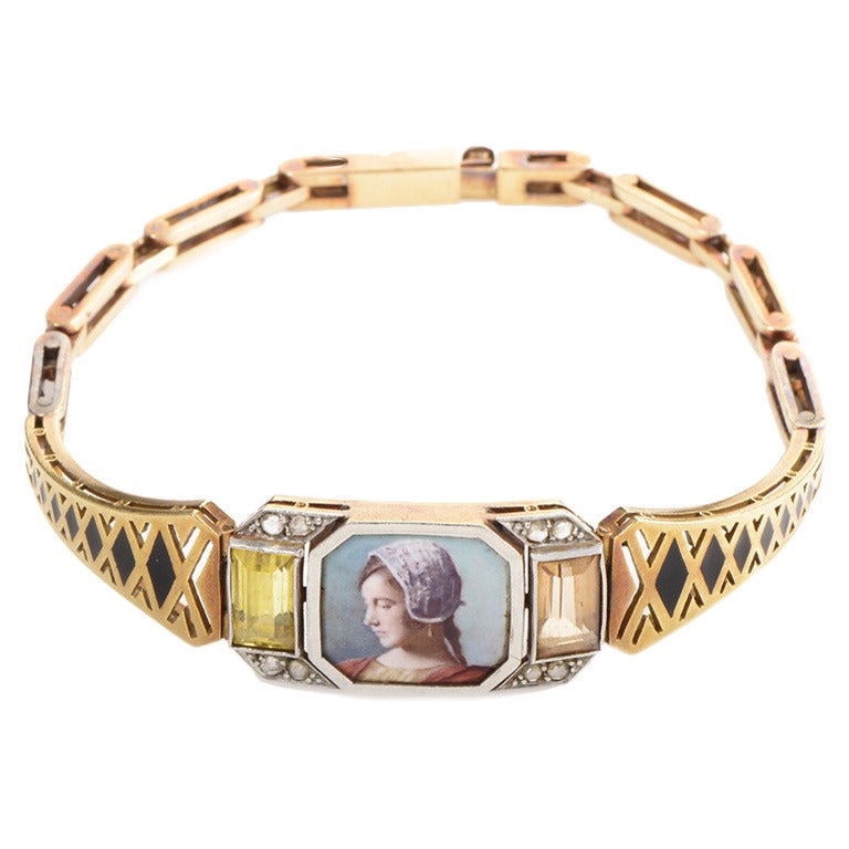 Victorian Citrine Diamond Multi-Gold Bracelet