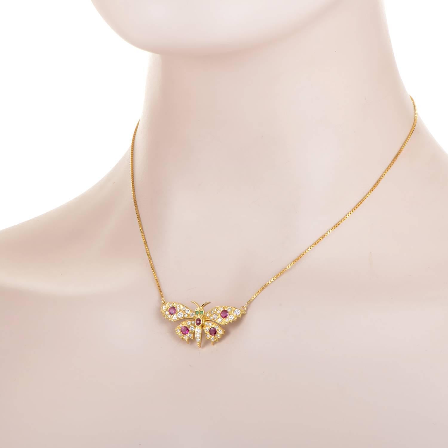 Amazing that a symbol of such fragile beauty can be rendered with the unyielding strength of these precious elements. 18K Yellow Gold spreads with the complex splendor of a butterfly. The detail of their pattern is defined by a stunning series of