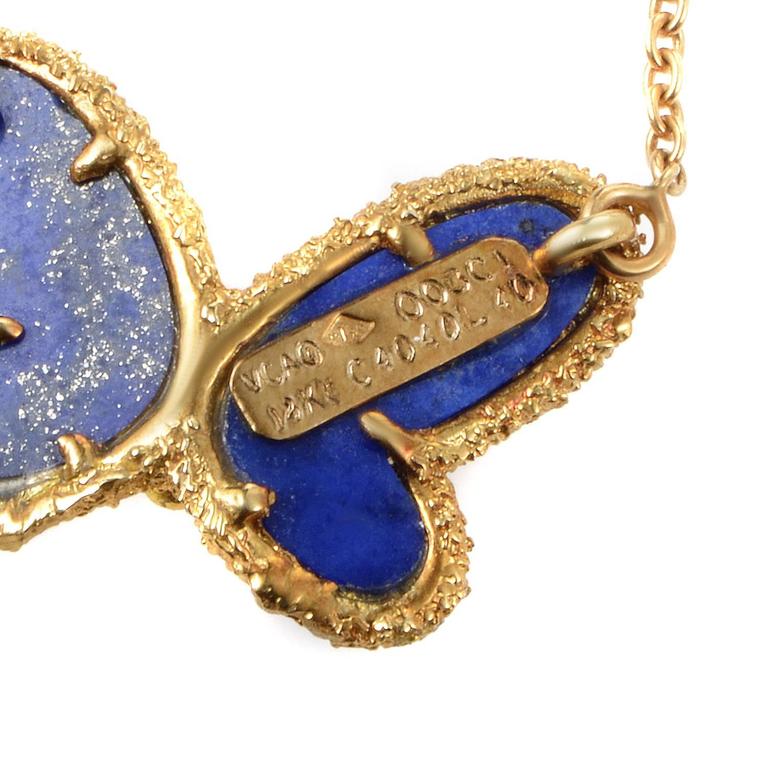 Van Cleef and Arpels Lapis Diamond Gold Butterfly Necklace at 1stDibs